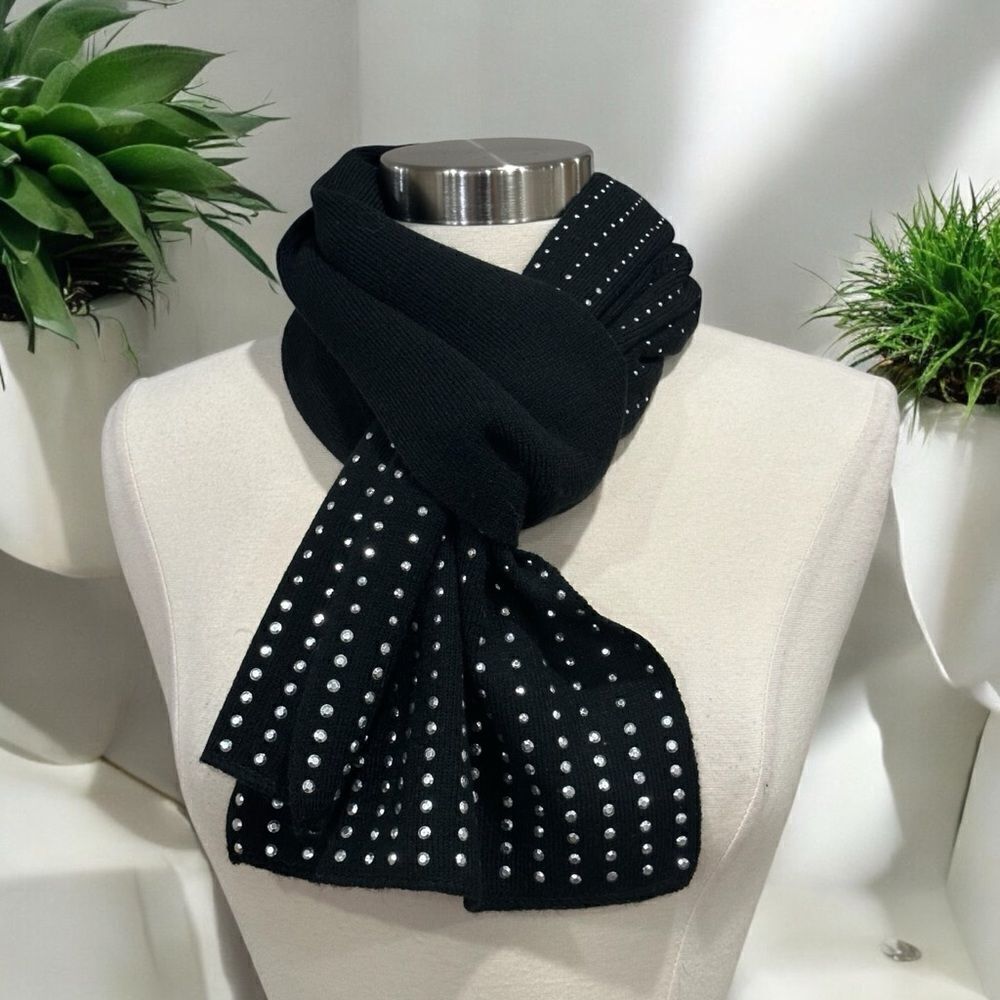 Rampage Women’s Rhinestone Scarf 74” X 10” in Black Color